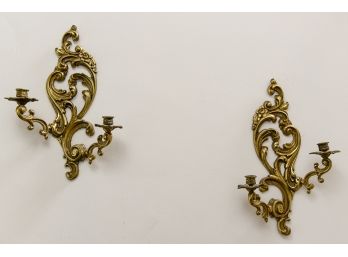 Pair Of Brass Candle Wall Sconces