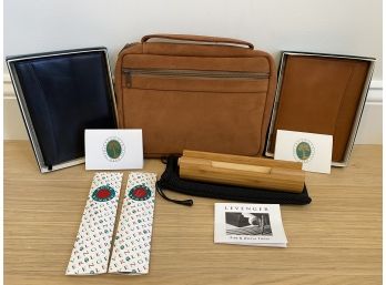 3 New Levenger Genuine Leather Book Covers, Bamboo Tablet Stand & Bungee Bookmarks