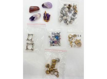 4 Stones Including Amethyst Pendant & 5 Bags Of New Beads