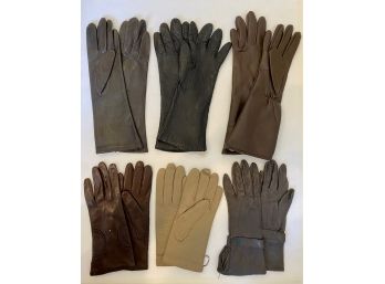 6 Pairs Of Leather Gloves, Mostly Italian & Vintage