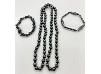 16' Hematite Necklace & 2 Hematite Bracelets