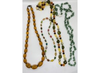 4 Beaded Necklaces: Some Brand New , I With 14 Karat Gold Clasp