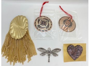 2 New Akkus Silver Touch Copper Pendants, 2 Pins & Vintage Dragonfly Pendant