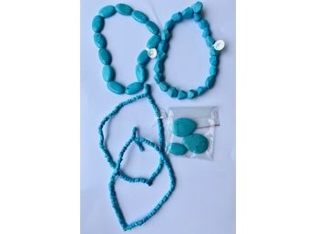 7 Bags Of Turquoise Colored Beads, New