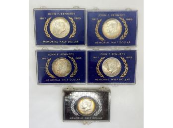 5 John F. Kennedy 1964 Memorial Half Dollars In Original Boxes