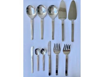 Vintage Retroneu Serving Utensils, Stainless With 24K Gold Accents, 11 Pieces