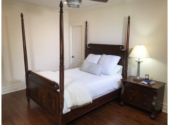 Fabulous American Empire Style Mahogany Style Queen 4 Poster Bed Complete - Mattress - Box - Linens - Pillows