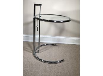 Beautiful EILEEN GRAY Style Table From DWR Paid $1,400 - Adjustable Round Chrome With Glass - GREAT TABLE