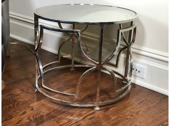 (1 Of 2) Fabulous Round Chrome & Mirrored Drum Table - Fantastic Decorator Piece - Nice Quality - NICE TABLE