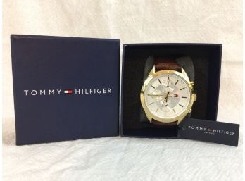 Brand New TOMMY HILFIGER Chronograph - New In Box $239 Retail - Very Handsome Watch With Brown Leather Strap