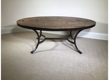 Great Looking Oval Cocktail / Coffee Table - Metal Frame With Reclaimed Wood - GREAT LOOKING TABLE !