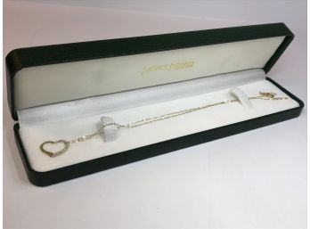 Lovely 14kt Yellow Italian Gold Heart Necklace - Pave Diamond Dust - Very Pretty & Delicate 18' Necklace