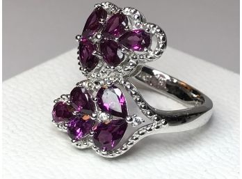 Very Pretty Sterling Silver / 925 Ring With Grape Tourmaline Color Stones - Very Nice Ring - Brand New