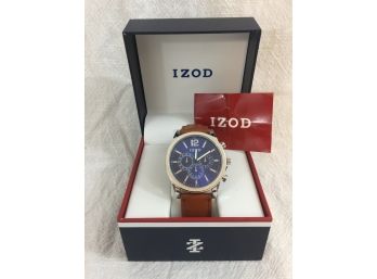 Brand New Mens / Unisex IZOD / LACOSTE Chronograph Watch Brown Leather Strap In Original Box $199 - Nice !