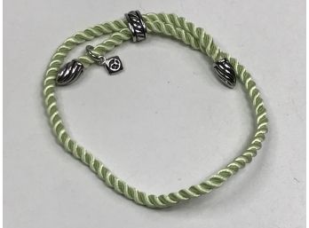 Fabulous Authentic DAVID YURMAN Pale Green Silk Cord & Sterling Silver / 925 Bracelet - 8' Adjustable - NICE !