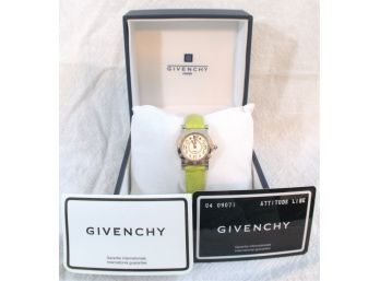 Fabulous Brand New $395 Ladies GIVENCHY Watch - Chartruce Leather Strap - Original Box & Warranty Card NICE !