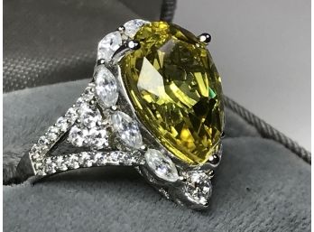 Absolutely Stunning All Sterling Silver / 925 With Canary Yellow Topaz Color Stone With All White Sapphires