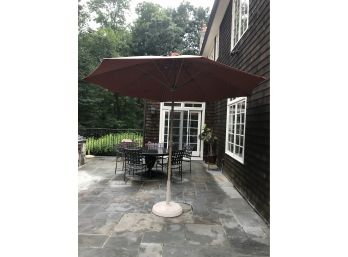 Very Nice Large Rust Colored Umbrella - With Heavy Base - Overall Very Good Condition (1 Of 2) - BIG !