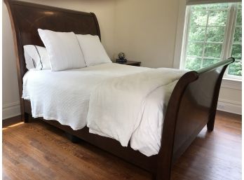 Spectacular Inlaid Mahogany Queen Size Sleigh Bed With Simmons Beautyrest Mattress & Box Spring & All Bedding