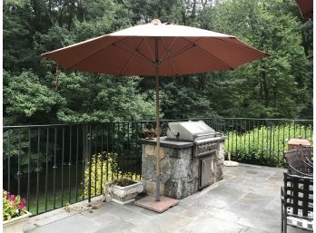 Very Nice Large Rust Colored Umbrella - With Marble Base - Overall Very Good Condition (2 Of 2) - BIG !