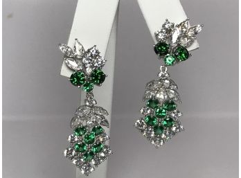 Fabulous Sterling Silver / 925 Chandelier Earrings With Emerald Green Stones Very Elegant - LOOK VERY PRICEY