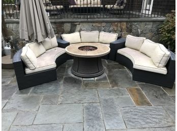 Fantastic Half Round Outdoor Sofa With Loose Cushions - Paid $2,800 - Needs Good Cleaning - GREAT SET !