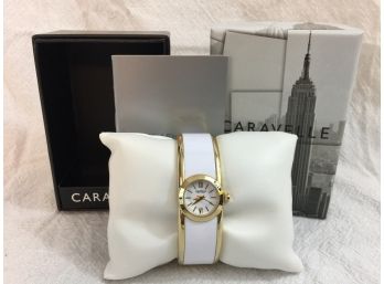 Really Beautiful - Brand New - CARAVELLE By BULOVA Ladies White Enamel Bangle Bracelet Watch - $129 Retail