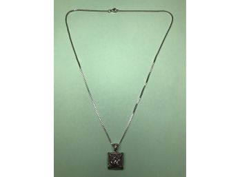 Lovely Sterling Silver / 925 Pendant With Marcasite On 18' Fantastic Sterling Silver / 925 Box Chain Necklace