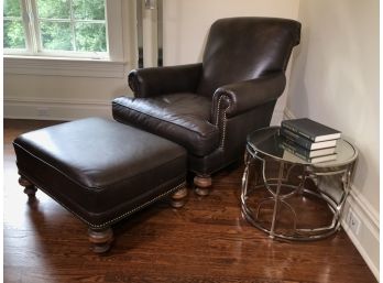 Fabulous Leather Club Chair With Matching Ottoman By OLD HICKORY TANNERY - Brass Nail Head Trim - NICE CHAIR !