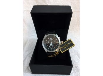 Beautiful Brand New FIELD & STREAM Mens Chronograph Watch - Black Leather Strap In Gift Box - $265 Retail !