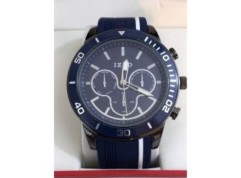 Great Brand New IZOD / LACOSTE Mens / Unisex Watch - Paid $199 - Black Anodized Case & Blue Silicone Strap