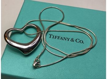 Fabulous Vintage  TIFFANY & Co Elsa Peretti Sterling Silver Heart 22' Necklace - Largest Size - Made In Spain