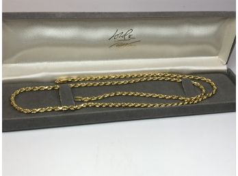 Lovely STERLING SILVER / 925 Heavy Rope Necklace With 14kt Yellow Gold Overlay - 24' Long - Made In Italy