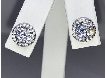 Fanulous & Very Elegant Sterling Silver / 925 Earring Encrusted With White Topaz Stones - Beautiful Pair !