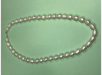 Unusual Set Of Genuine Cultured Rice Pearl Necklace - 17' With Sterling Silver Clasp - In Lovely Gift Box