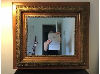 Beautiful Antique Oak Gold Framed Mirror 30.5 X 27