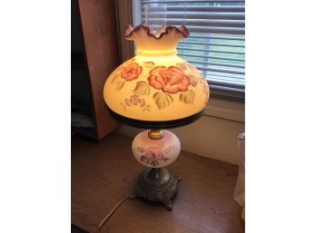 Fenton, Handpainted  Pink Hurricane Lamp