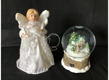 Angel Tree Topper And Snow Globe Music Box