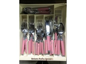 Mixed Pink Stainless Cutlery, Vintage Washington Forge Mardi Gras Stainless