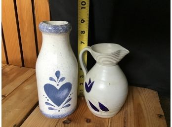 Pottery, Set Of 2 Cream Pitchers