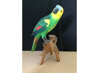 Carved Wooden Parrot Decoy, Vibrant