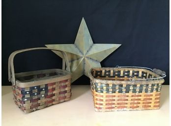 Two Country Baskets And Tin Star