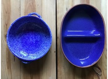 Blue Serving Pieces, Coche Stoneware Spongeware Bowl