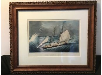 Framed Antique Print, Published By Currier & Ives, Pilot Boat In A Storm