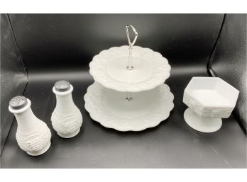 Imperial Milk Glass ~ Salt & Pepper Shakers, 2 Tier Plate & More ~