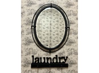 Oval Mirror With Laundry Sign Hook