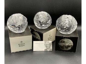 3 Kosta Boda Cool Moon Candleholders ~ Anna Ehrner ~