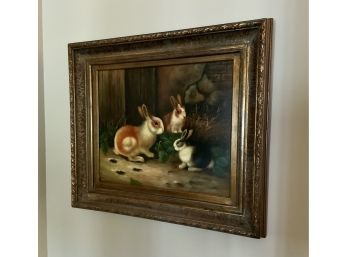 Rabbit Oil Painting ~ Signed Harvey ~ Gorgeous Frame