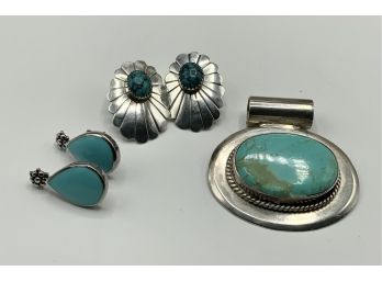 Sterling Lot ~ Pendant & 2 Pairs Pierced Earrings ~