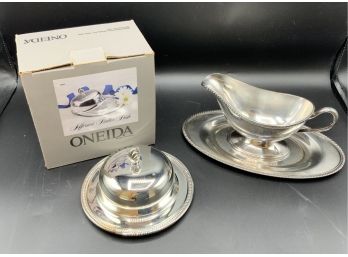 Silver Plate Oneida Covered Butter Dish W/box & More